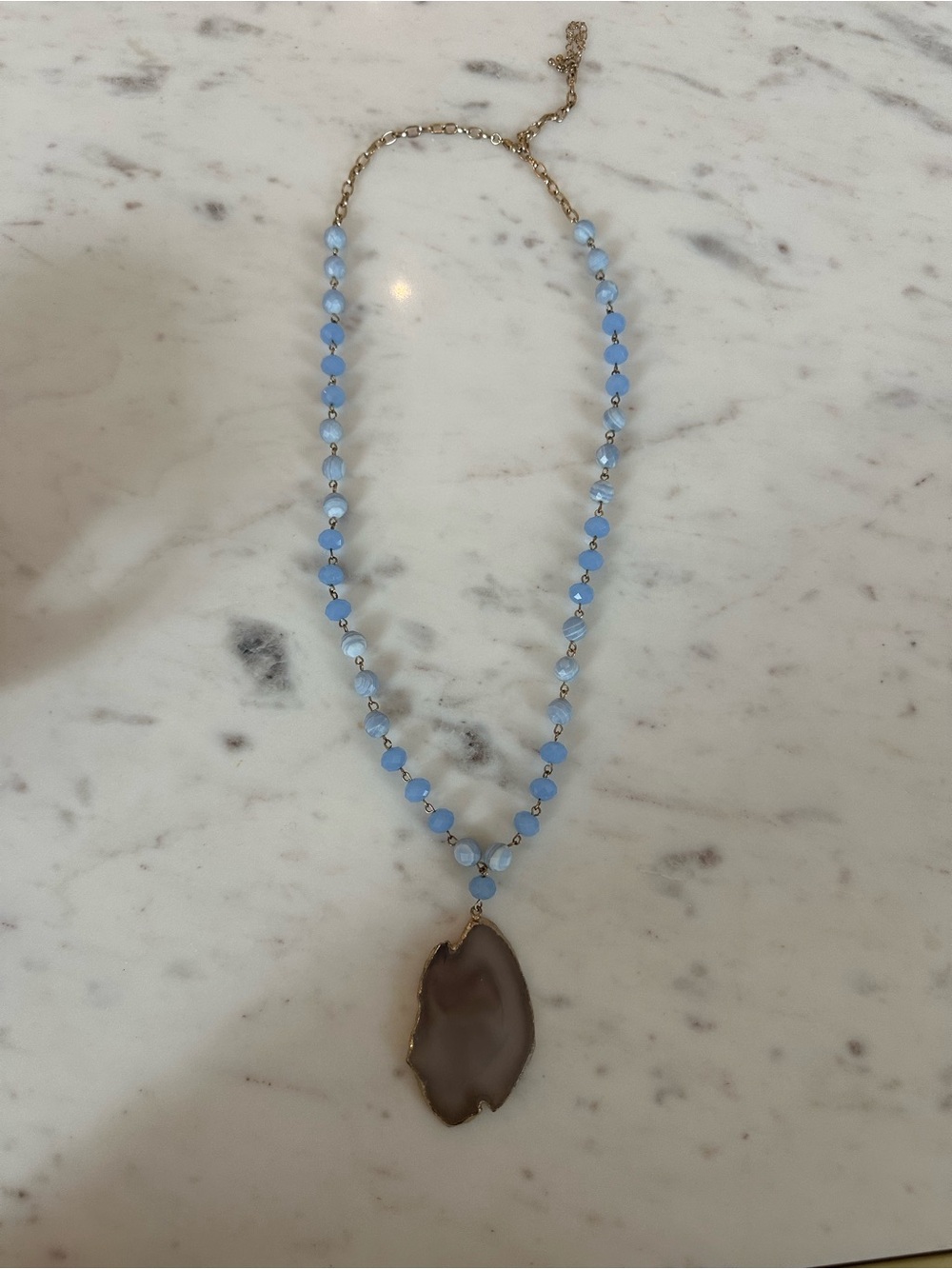 Blue Beaded Agate Pendant Necklace - Women Jewelry